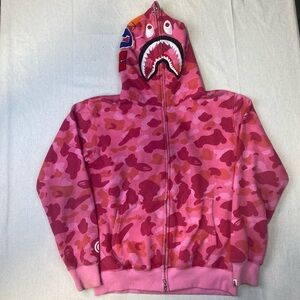 A Bathing Ape Kids Full-Zip ABC Camo Shark Hoodie - Pink